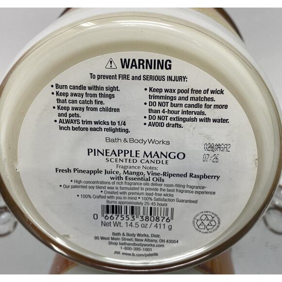 Bath & Body Works Pineapple Mango 3-Wick Scented Candle 14.5 oz - Picture 3 of 3